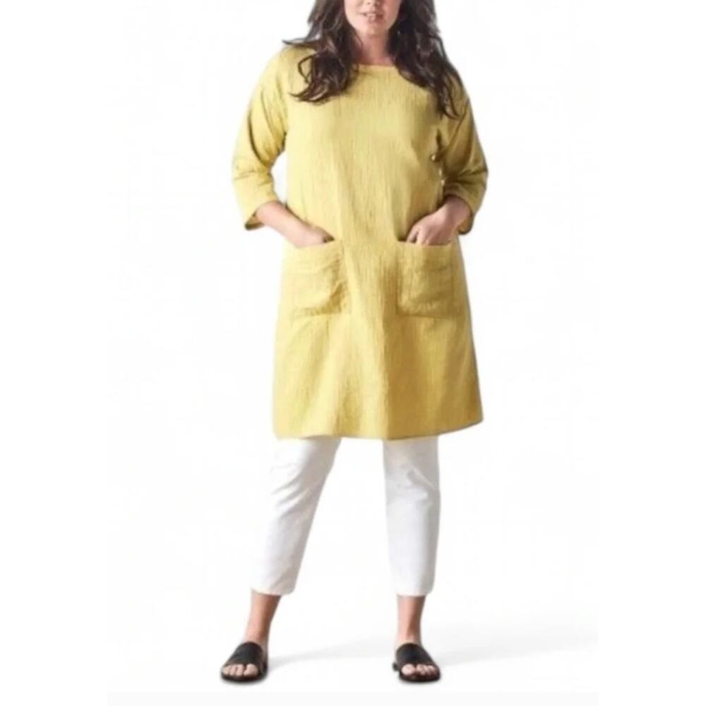 Eileen Fisher Organic Cotton Gauze Tunic Dress Mustard Yellow Small Petite